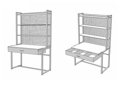 Стол металлический с сетками и ящиками